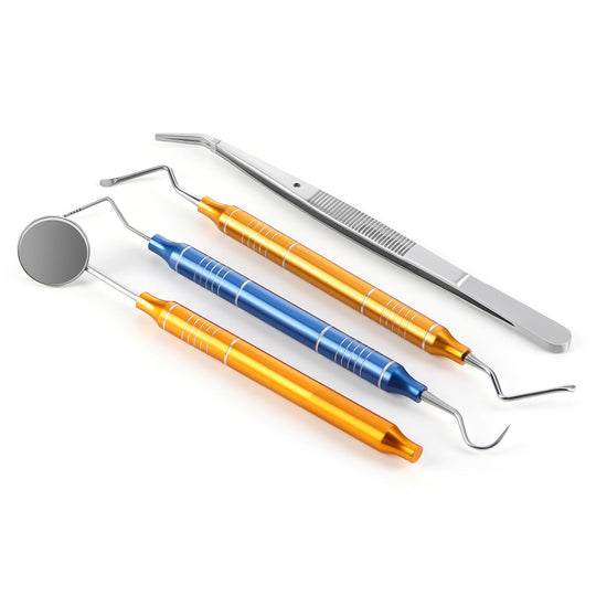 Dental Tools Kit Cleaning Tool Set Stainless Steel Scraper Mouth Mirror Tweezer Probe 4pcs/Set