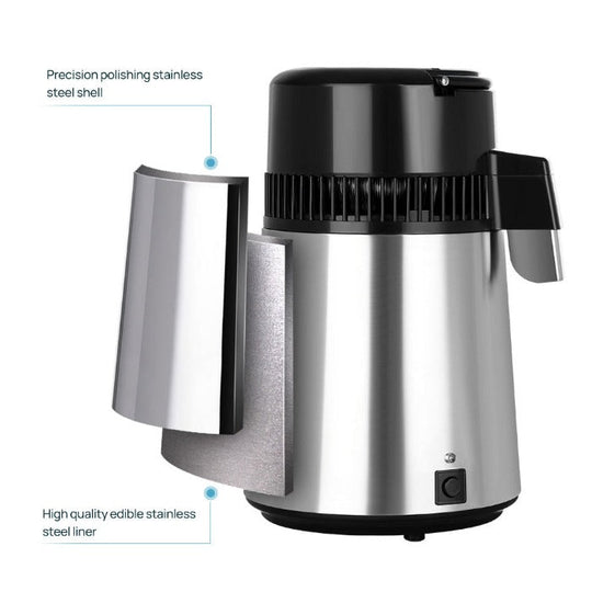 Water Distiller Stainless Steel Glass Bucket Single Button with Power Switch 4L