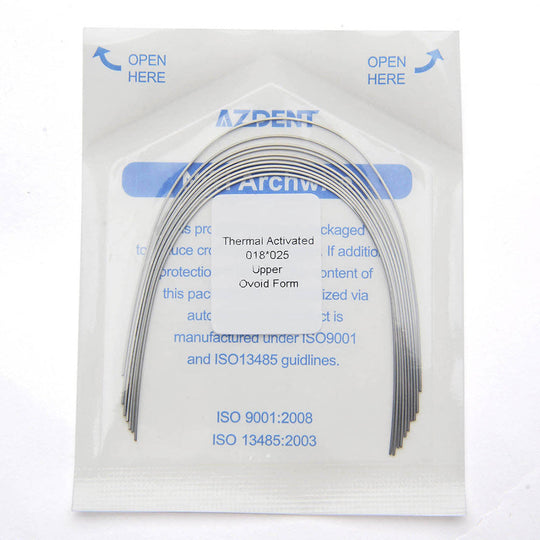 Thermal Active NiTi Archwire Ovoid Form Rectangular 0.018 x 0.025 Upper 10pcs/Pack