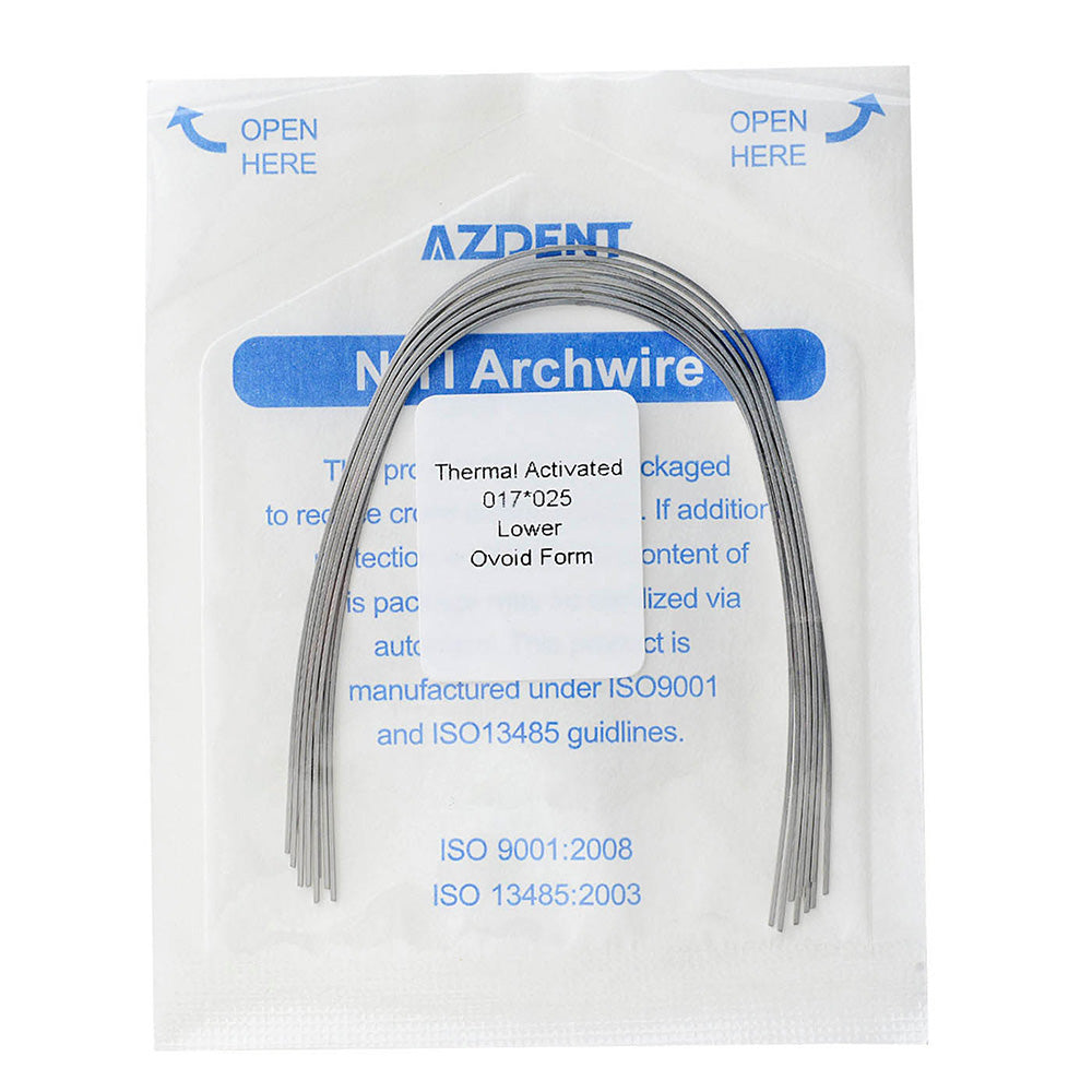 Thermal Active NiTi Archwire Ovoid Form Rectangular 0.017 x 0.025 Lower 10pcs/Pack