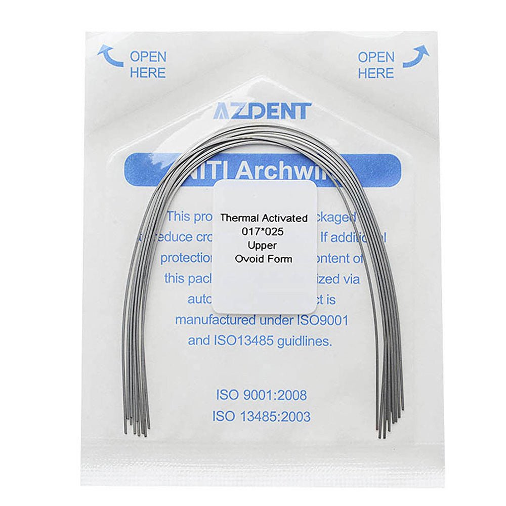 Thermal Active NiTi Archwire Ovoid Form Rectangular 0.017 x 0.025 Upper 10pcs/Pack