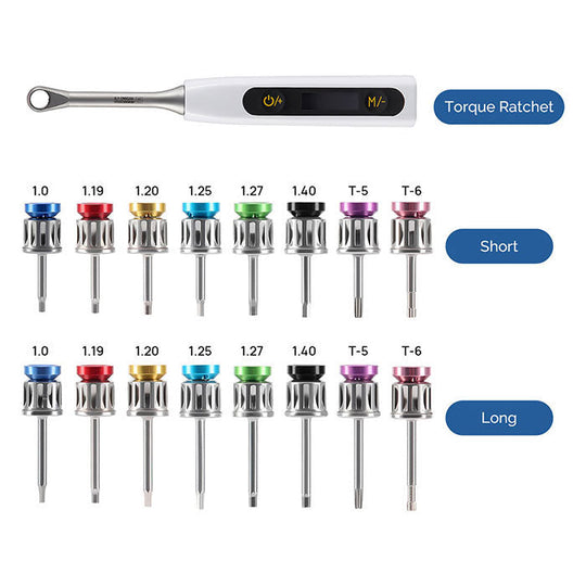 Dental Universal Implant Driver Kit 16pcs Colorful Drivers With Electronic Torque Wrench 10-50Ncm