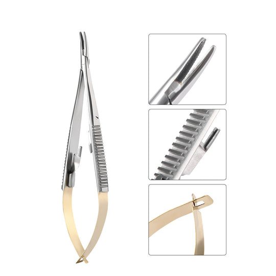 Dental Forceps Needle Holders Tweezer with Lock Straight/Curved Head 14cm/16cm