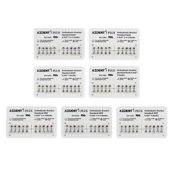 PLUS Dental Metal Brackets Braces Standard Roth/MBT .022/.018 Hooks 3/3-4-5 20pcs/Pack