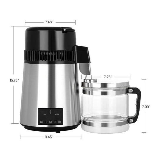 Water Distiller Stainless Steel Glass Bucket Dual Screen Touch 750W 4L 1L/H