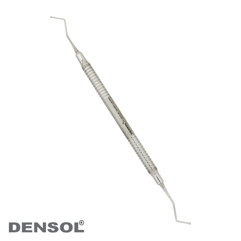 Dental Filling Ball Burnishers 1.2/1.6mm: Double-ended stainless steel dental instrument with textured round handle and curved tips for composite filling procedures. Professional-grade tool for precise restorative dentistry work.