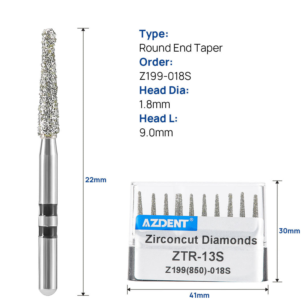 Dental Diamond Burs FG Cutting Zirconia Ceramic Round End Taper