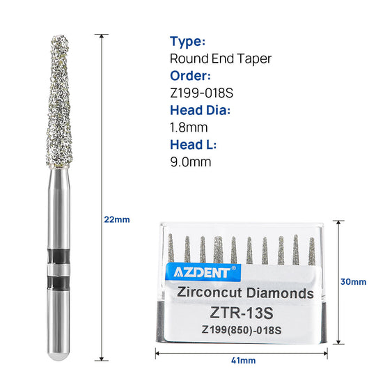 Dental Diamond Burs FG Cutting Zirconia Ceramic Round End Taper