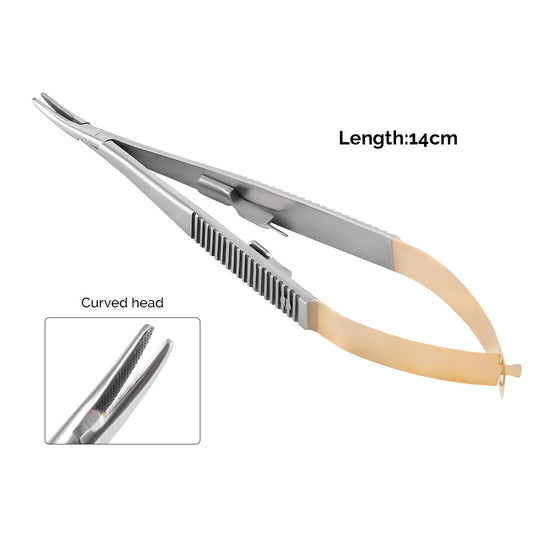 Dental Forceps Needle Holders Tweezer with Lock Straight/Curved Head 14cm/16cm