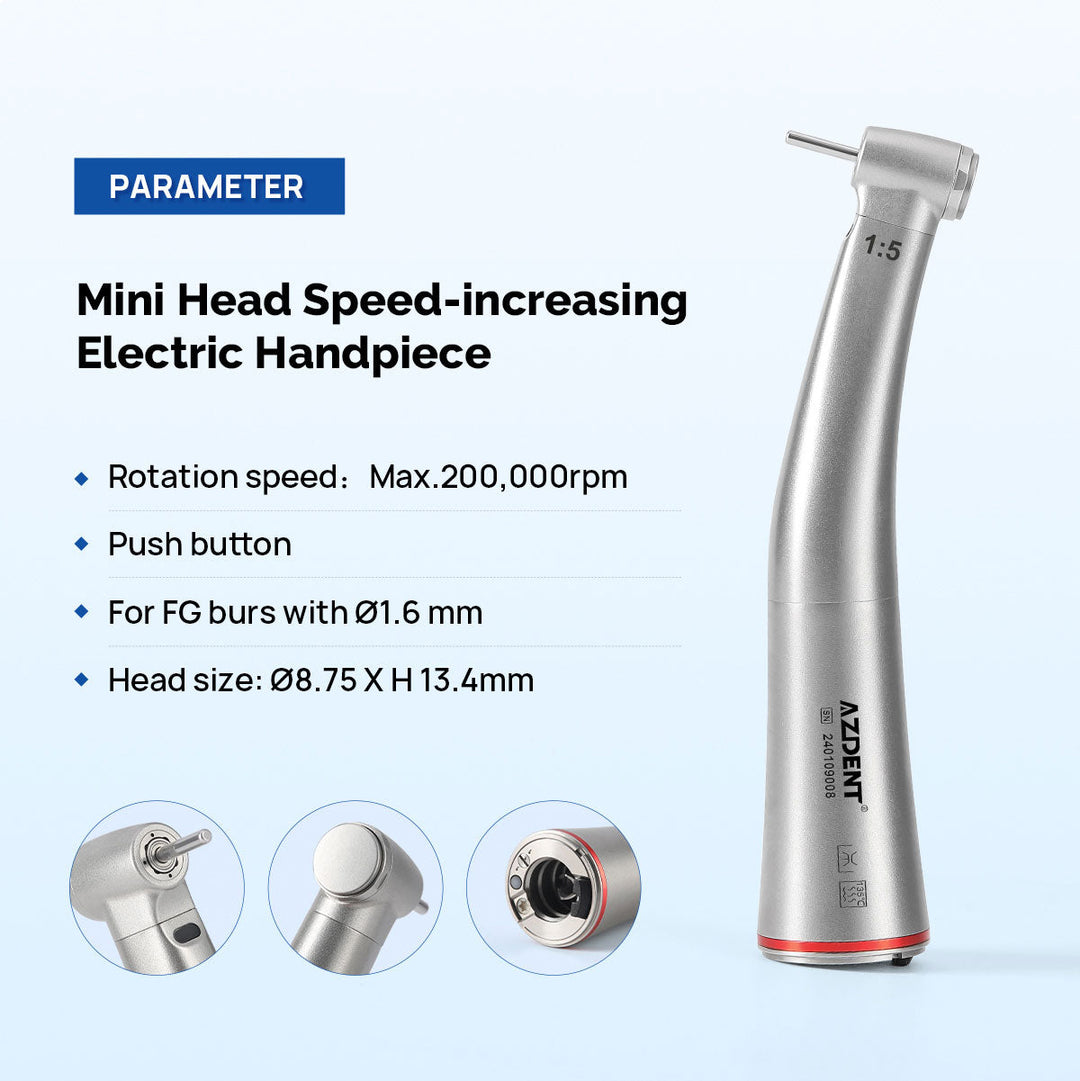 Dental Mini 1:5 Fiber Optic Increasing Electric Contra Angle Handpiece / Mini Fiber Optic Air Motor 6 Hole