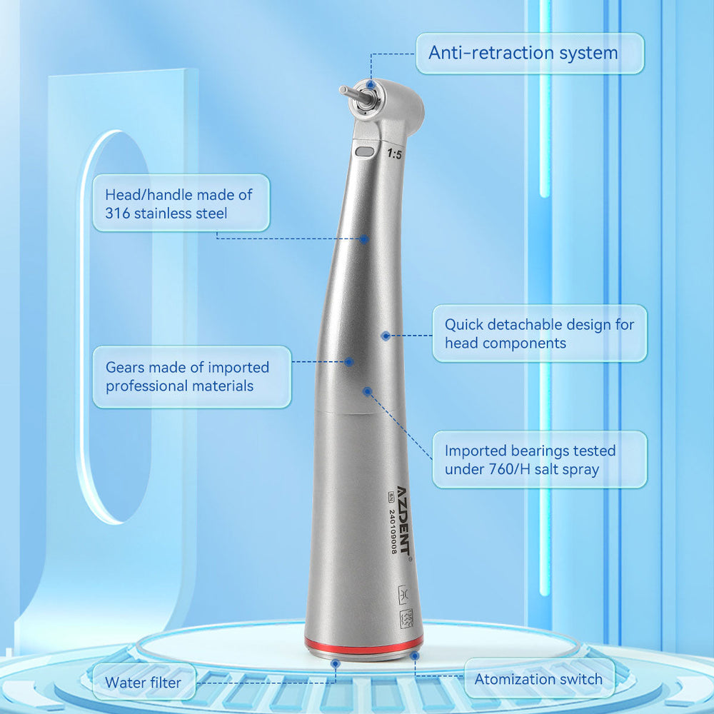 Dental Mini 1:5 Fiber Optic Increasing Electric Contra Angle Handpiece / Mini Fiber Optic Air Motor 6 Hole