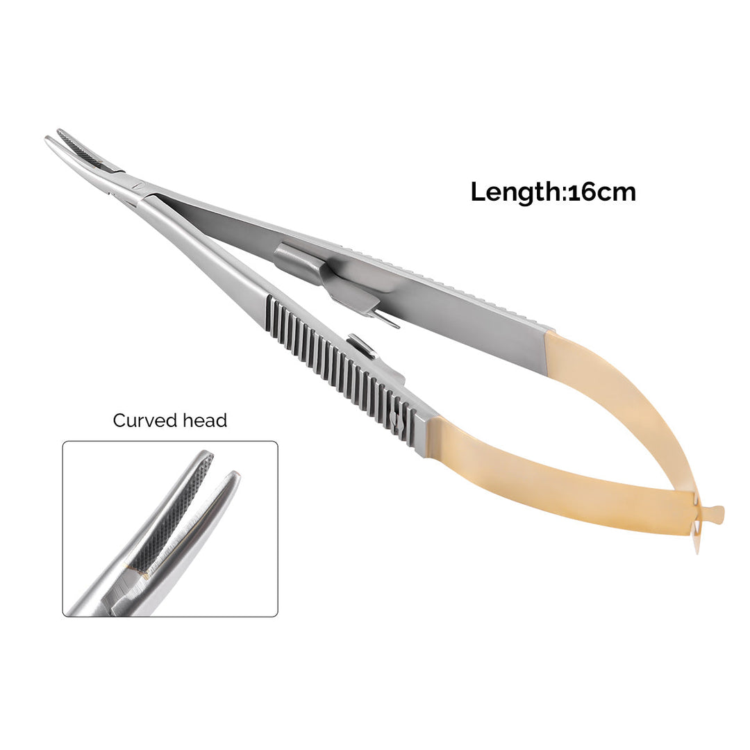 Dental Forceps Needle Holders Tweezer with Lock Straight/Curved Head 14cm/16cm