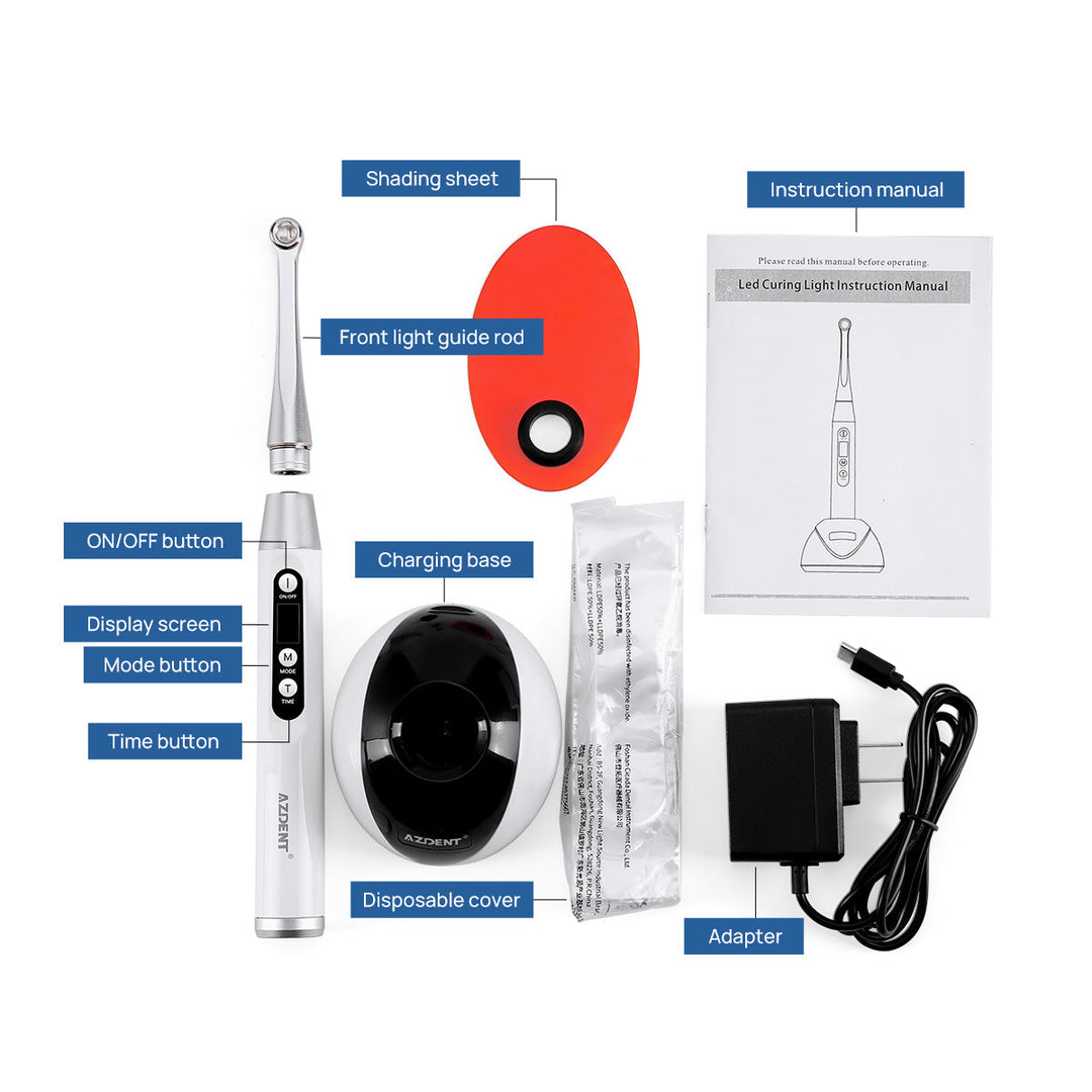 Dental LED Curing Light Wireless 2200mW/cm² 1 Sec Curing 3 Modes