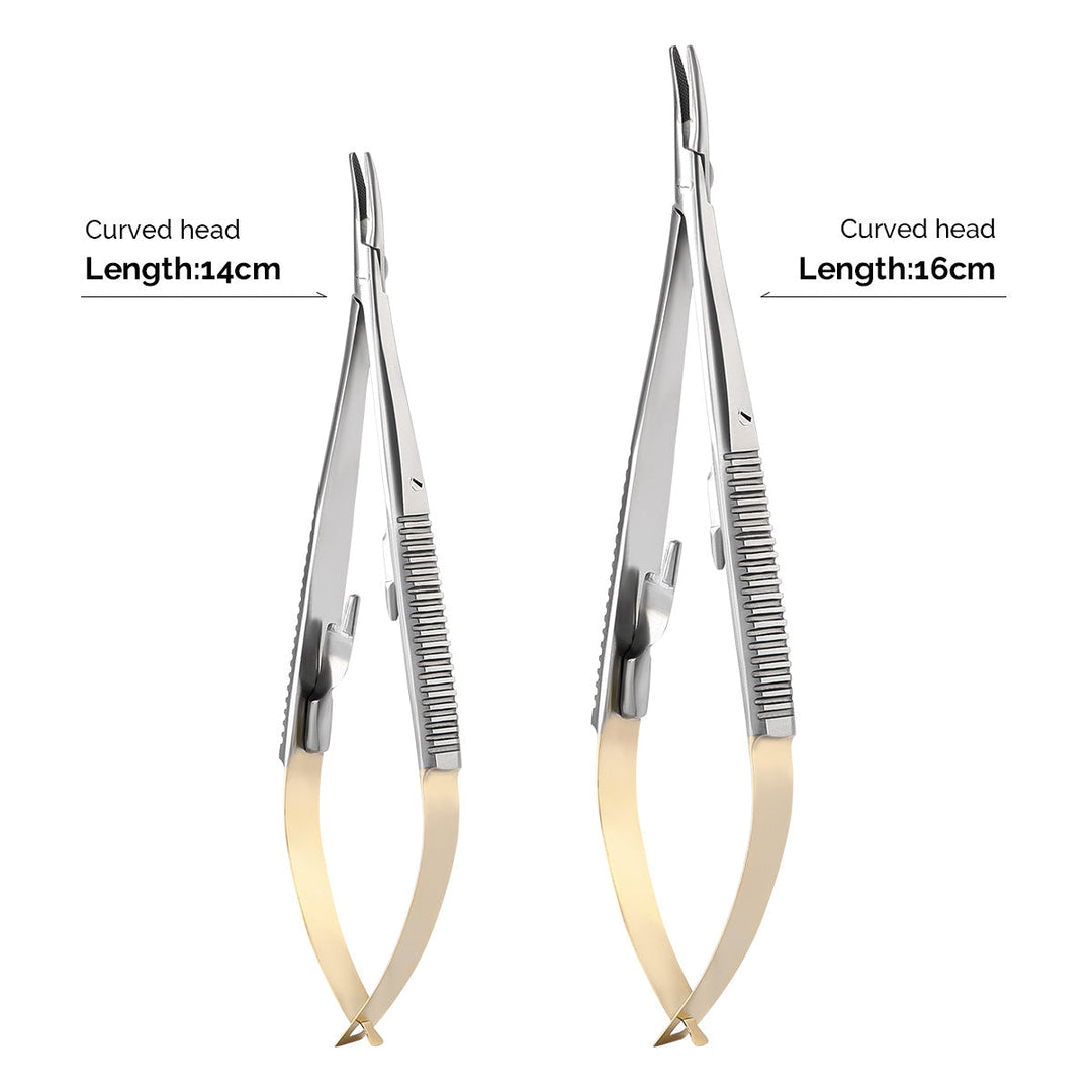 Dental Forceps Needle Holders Tweezer with Lock Straight/Curved Head 14cm/16cm