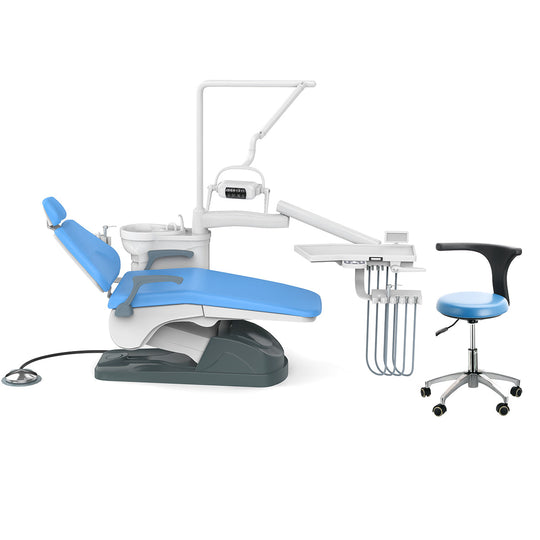 Dental Unit Chair J2688-A1 Computer Controlled DC Motor Hard Leather with Stool Sky Blue