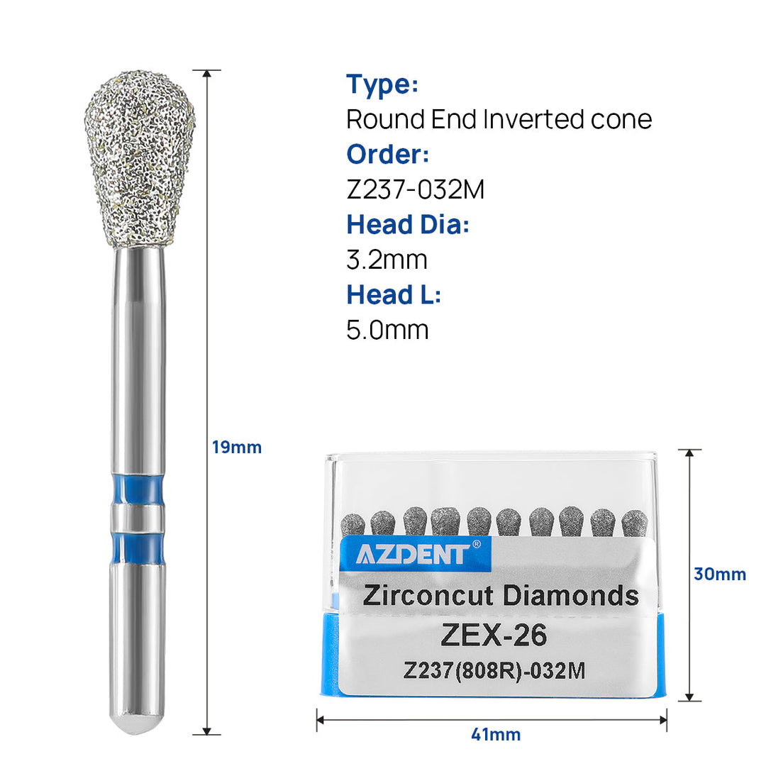 Dental Diamond Burs FG Cutting Zirconia Ceramic Round End