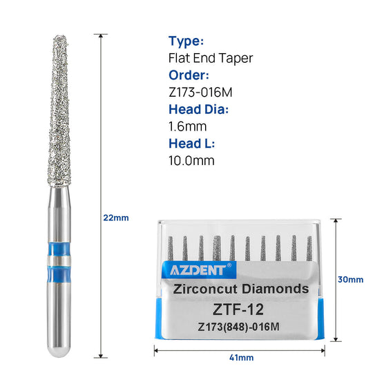 Dental Diamond Burs FG Cutting Zirconia Ceramic Flat End Taper