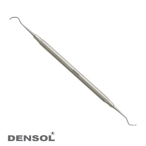 Dental Sickle Scaler Colombia Universal 13/14 with round hollow handle, stainless steel scaling tips, and curved ends for precise dental scaling procedures. Professional-grade dental instrument for effective plaque and tartar removal.