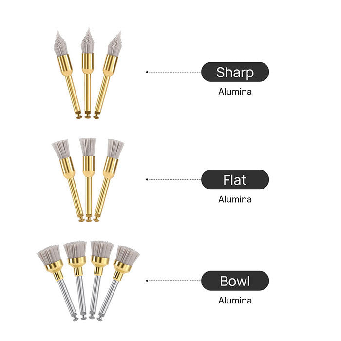 Dental Polishing Brush Flat/Sharp/Bowl For Contra Angle Handpiece Silicon Carbide/Aluminium Oxide 10pcs/Kit