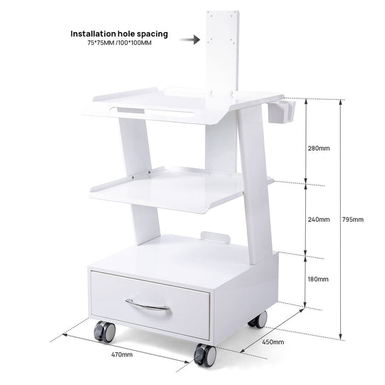 Dental Mobile K2 Mouth Sweeping Trolley Rolling Cart Three Layer With Socket