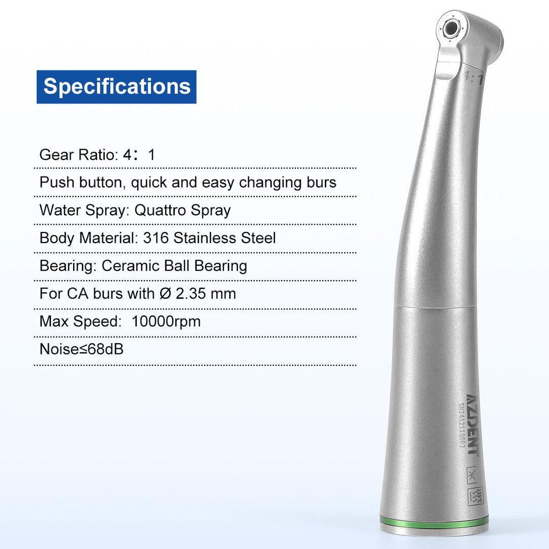 Dental 4:1 Low Speed Handpiece Contra Angle Mini Head Quattro Spray