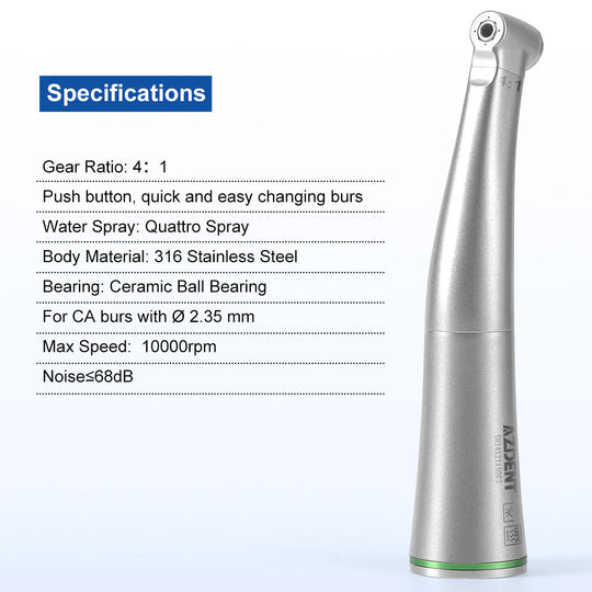 Dental 4:1 Low Speed Handpiece Contra Angle Mini Head Quattro Spray