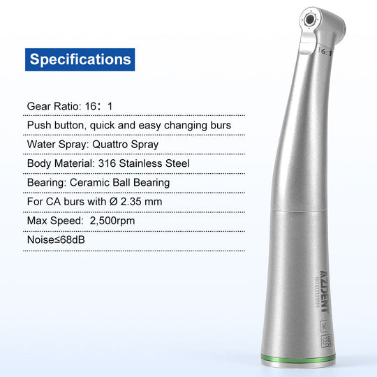 Dental Mini 16:1 Contra Angle Low Speed Handpiece Quattro Spray