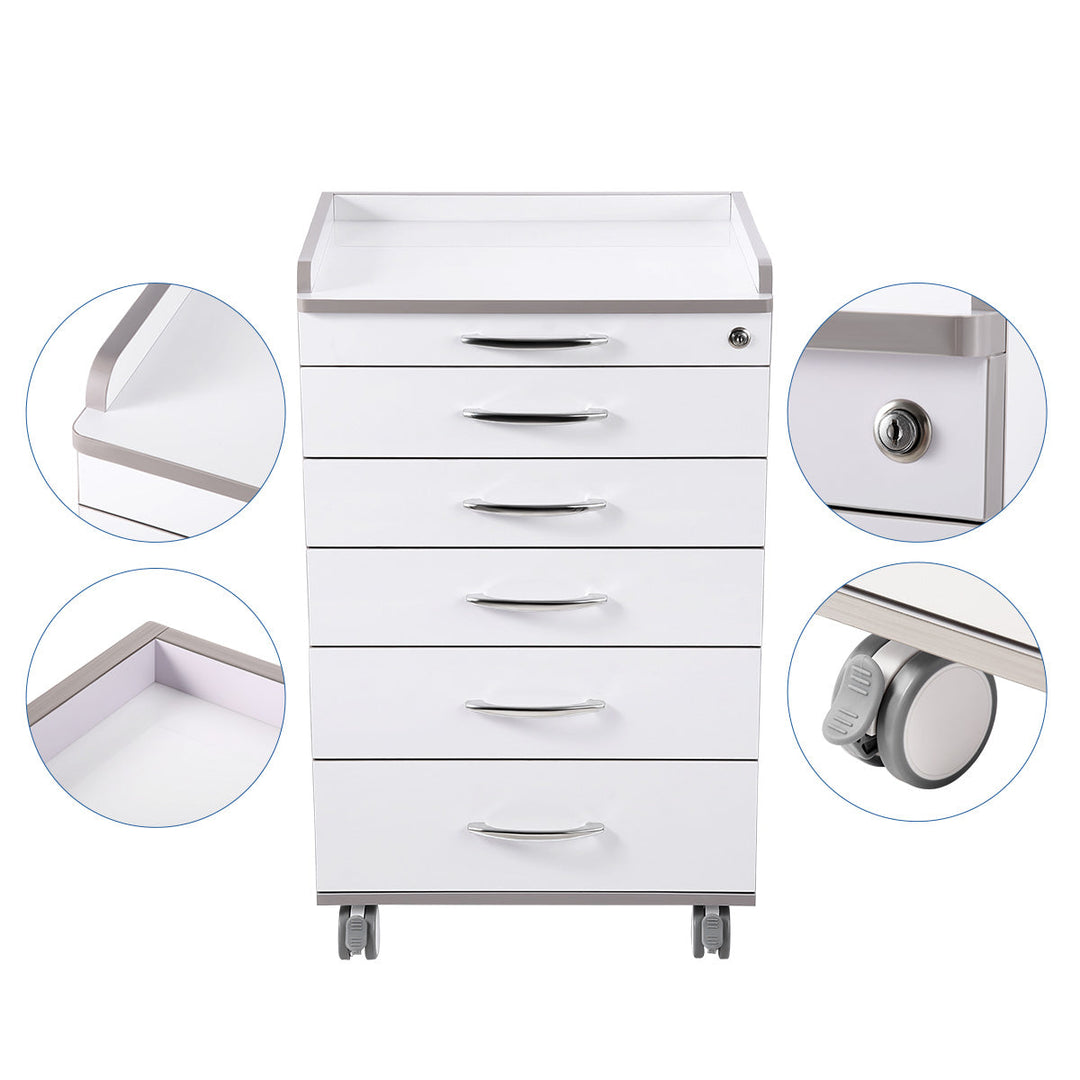 Dental NW-P4 Acrylic Mobile Cabinet Cart Five Drawers & Two Instrument Tray