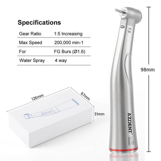 Dental 1:5 Increasing Fiber Optic Electric Contra Angle Handpiece