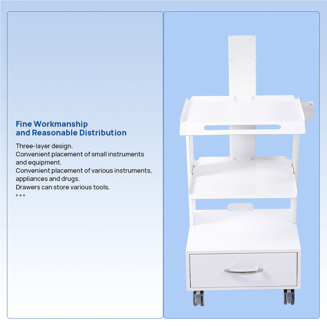 Dental Mobile K2 Mouth Sweeping Trolley Rolling Cart Three Layer With Socket