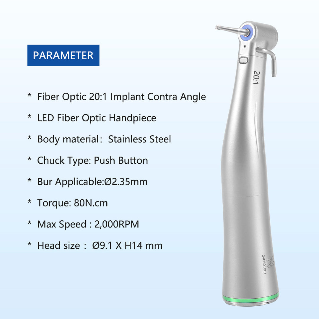 Dental LED Fiber Optic 20:1 Implant Contra Angle Handpiece