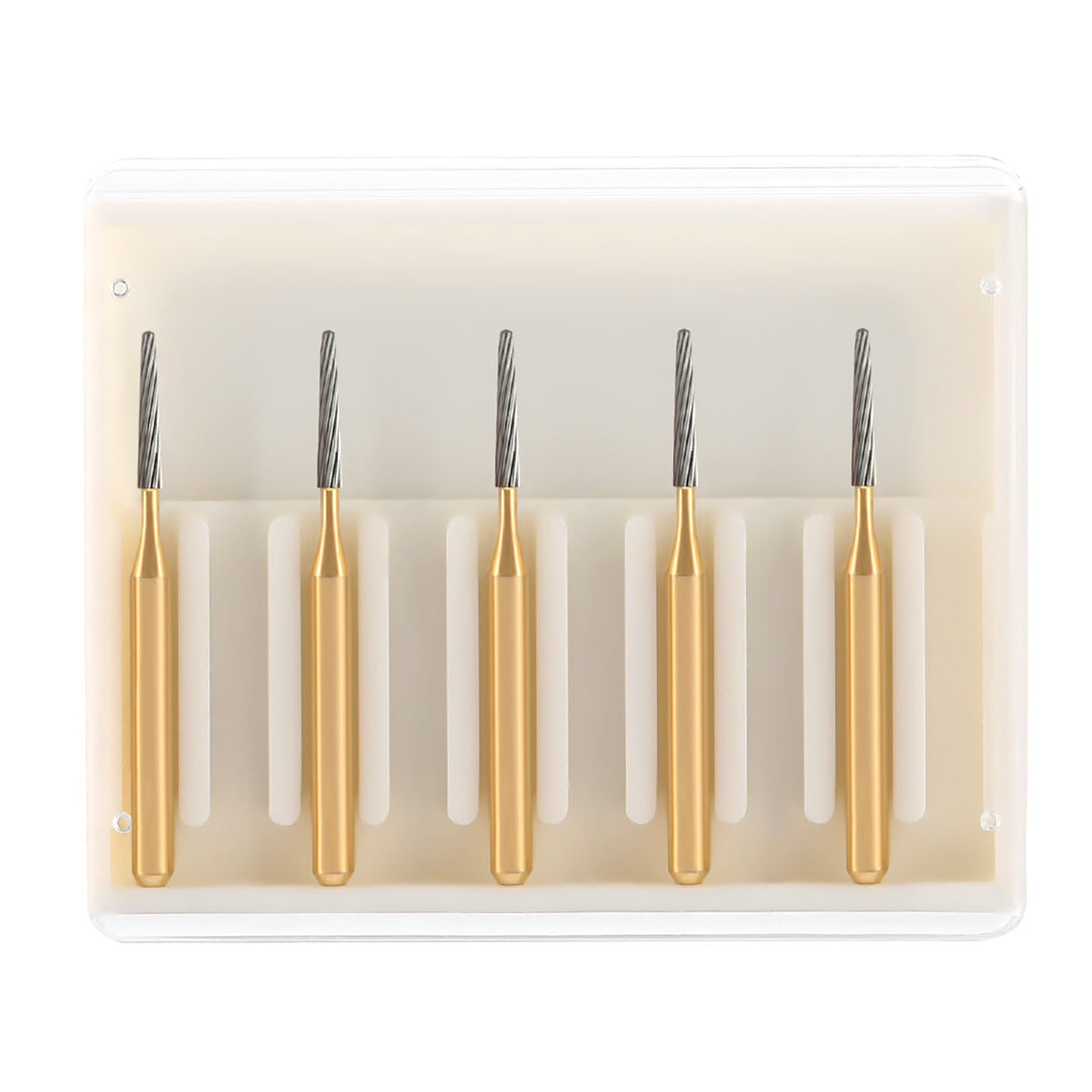 Dental FG Tungsten Carbide Burs Trimming & Finishing Taper Fissure 12 Fluted 5pcs/Box