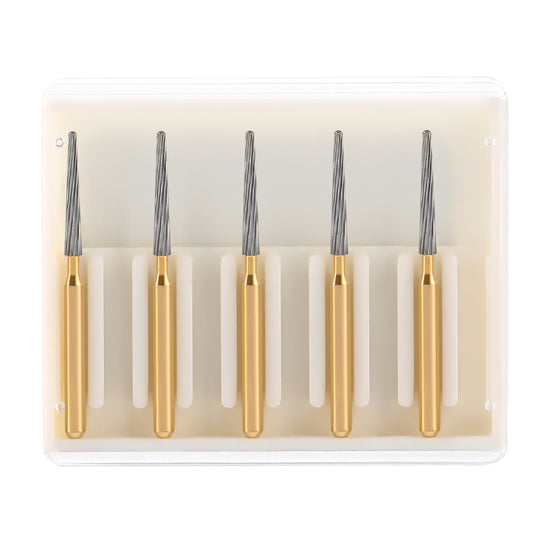 Dental FG Tungsten Carbide Burs Trimming & Finishing Taper Fissure 12 Fluted 5pcs/Box