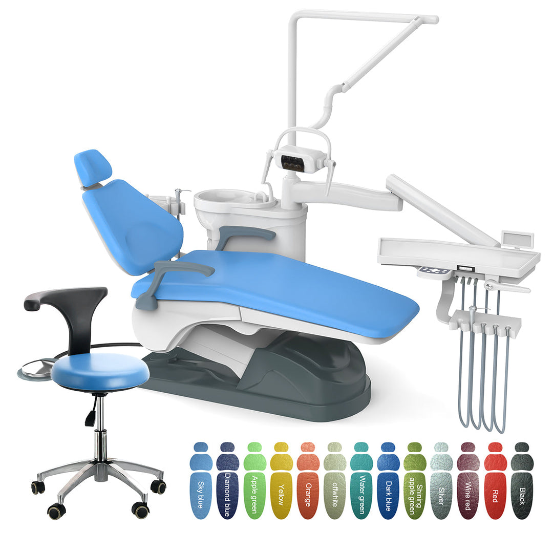 Dental Unit Chair J2688-A1 Computer Controlled DC Motor Hard Leather with Stool Sky Blue