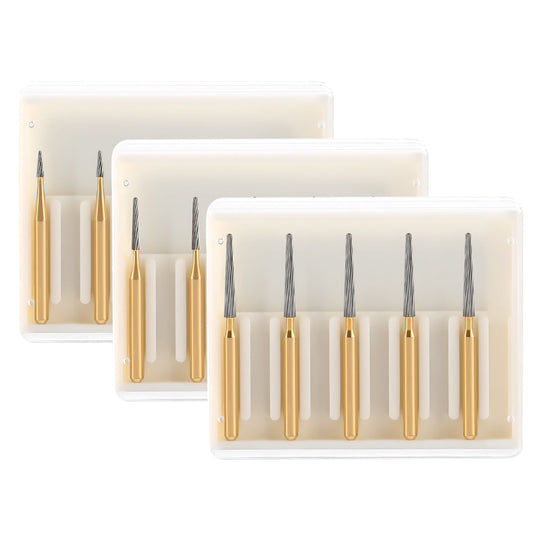 Dental FG Tungsten Carbide Burs Trimming & Finishing Taper Fissure 12 Fluted 5pcs/Box