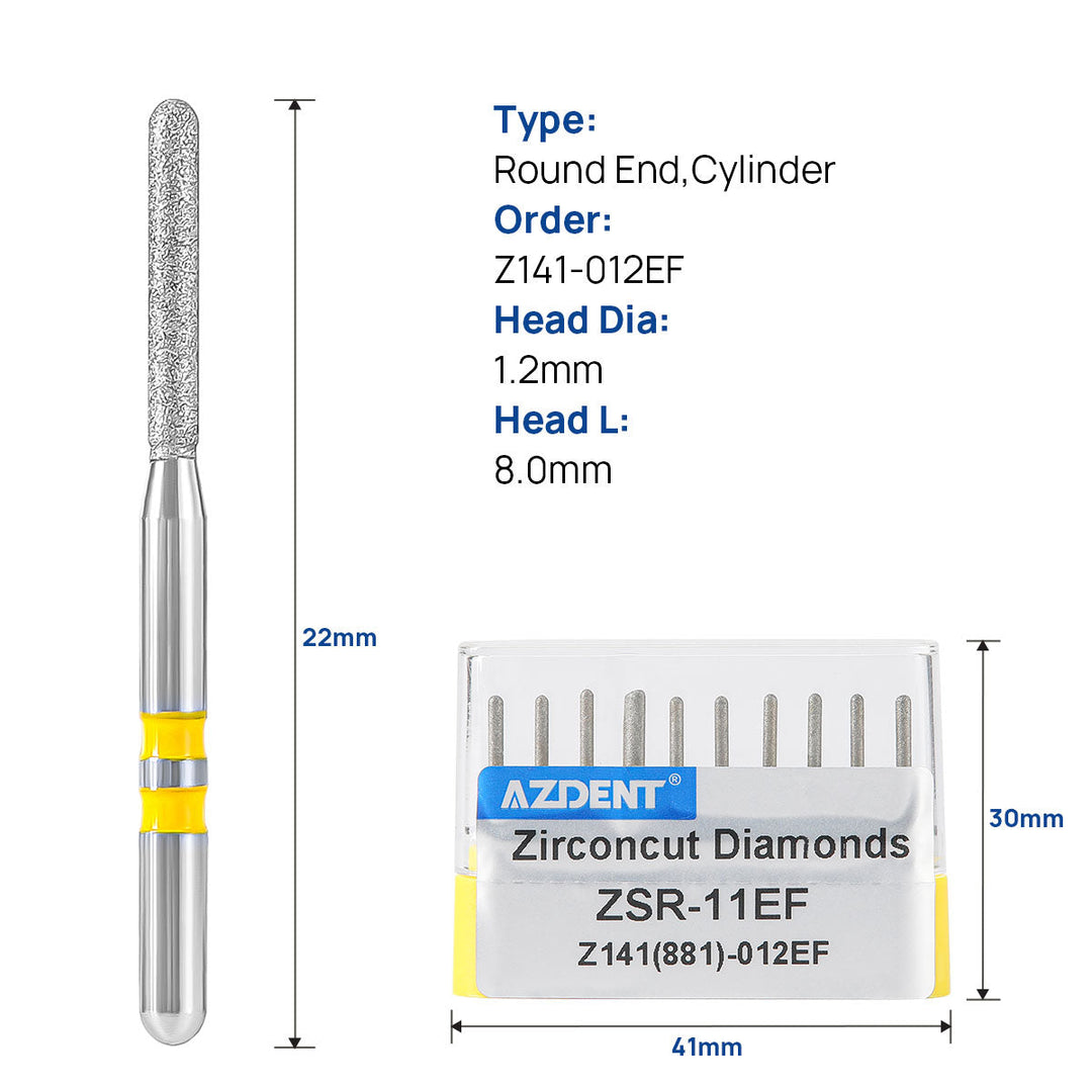 Dental Diamond Burs FG Cutting Zirconia Ceramic Cylinders 10pcs