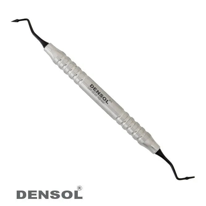 Dental Fissure Former 1.9/2.3mm by Densol, dual-ended dental instrument with silver handle and black tips for carving composite into grooves and fissures, creating anatomically correct occlusal anatomy in dental procedures