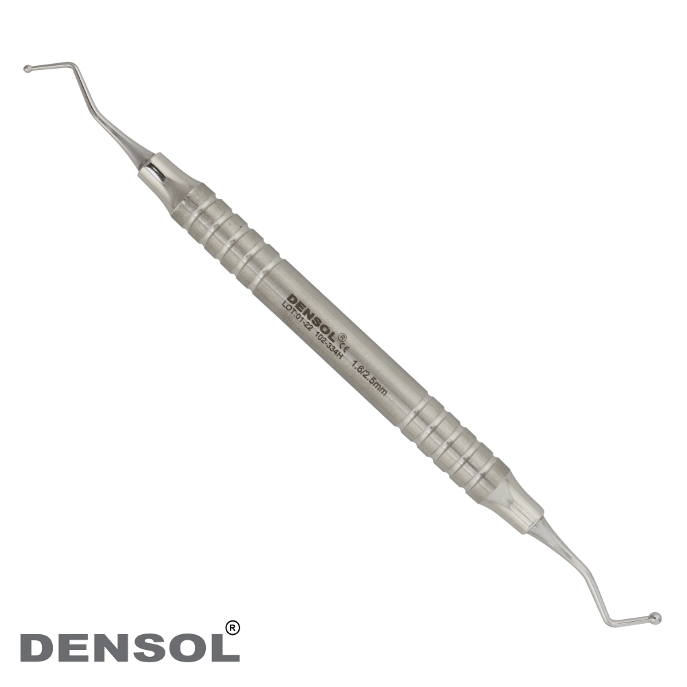 Dental Restorative Ball Burnishers 1.7/2.5mm, double-ended stainless steel instrument with round hollow handle, used for composite filling procedures in dentistry, featuring TGA approval and 3-year warranty