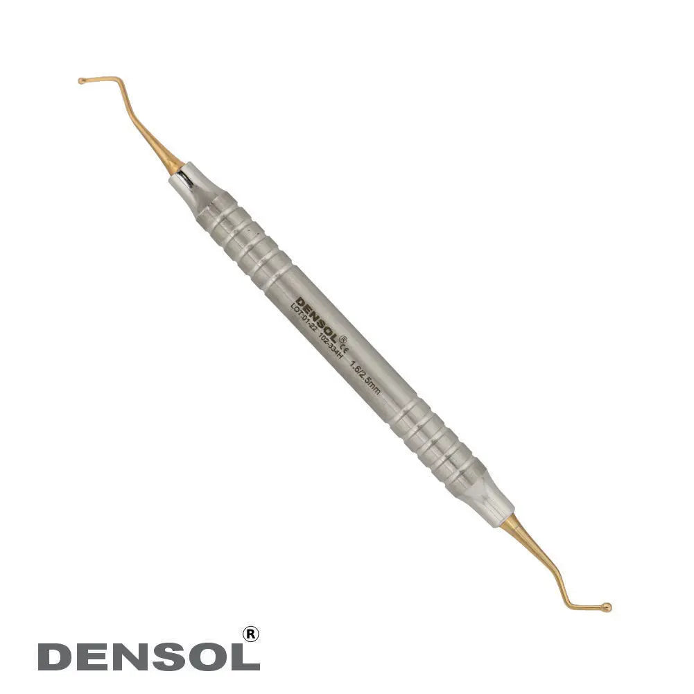 Dental Restorative Ball Burnishers 1.7/2.5mm TIT Gold: Double-ended dental instrument with gold-coated tips and stainless steel handle for smoothing and burnishing filling materials, featuring 1.7mm and 2.5mm ball ends