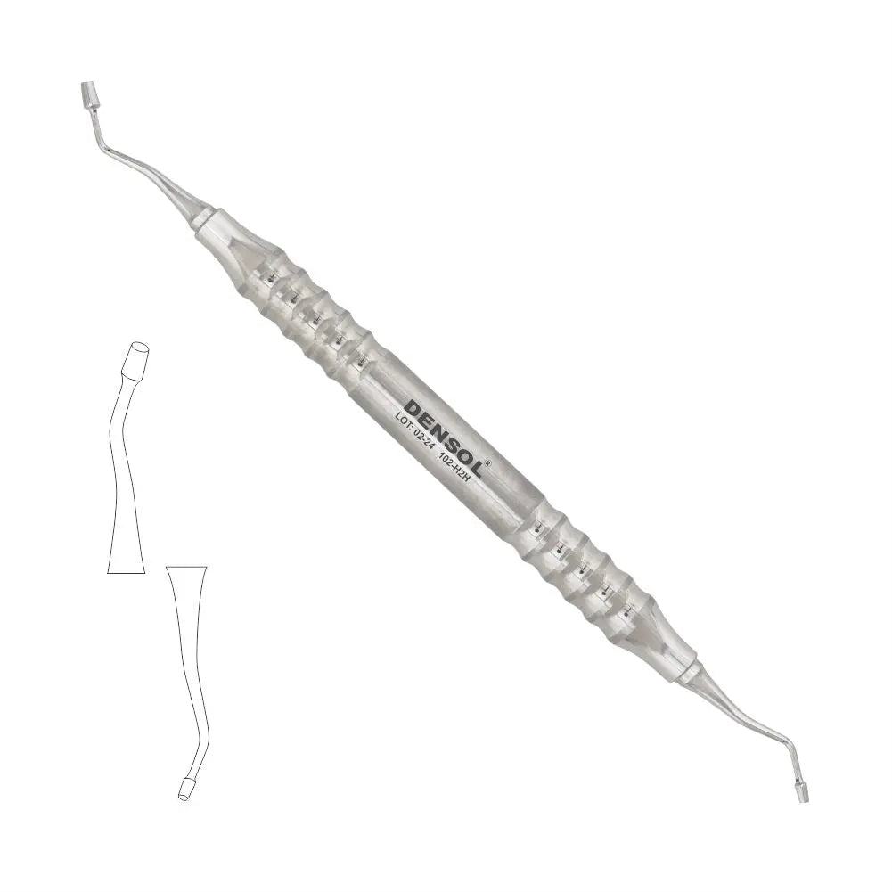 Dental Plugger Condenser 2 Hollenback 2.0/2.7 with hollow handle, stainless steel construction, and angled tips for precise amalgam packing. Professional dental instrument for cavity restoration, shown with schematic side view.