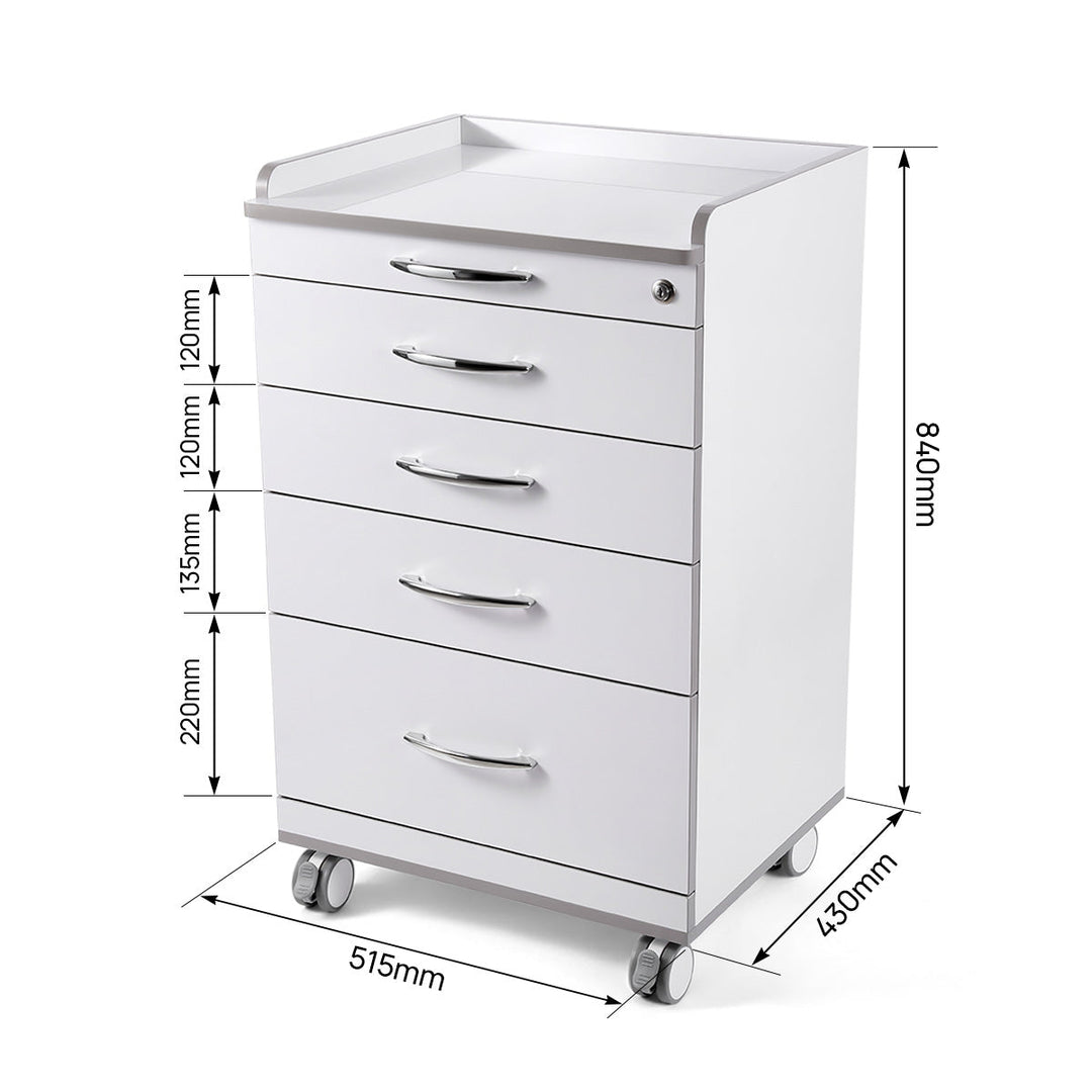 Dental NW-P4 Acrylic Mobile Cart Cabinet With Four Drawers & Two Instrument Tray