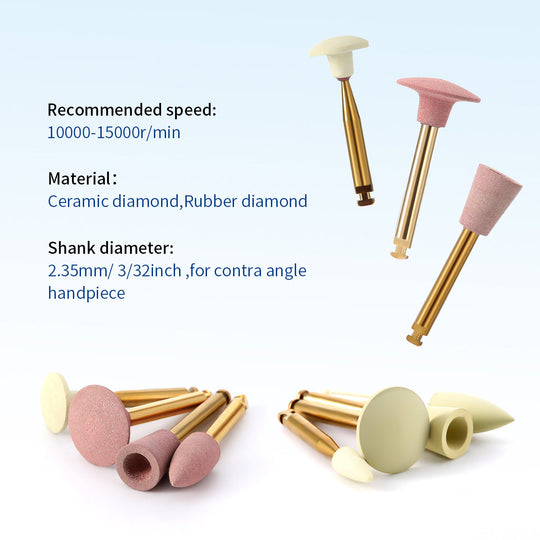 Dental Zirconia Grinding and Polishing Kit Ceramic/ Rubber Diamond Polishers for Contra Angle Handpiece RA2.35mm 8pcs/Box