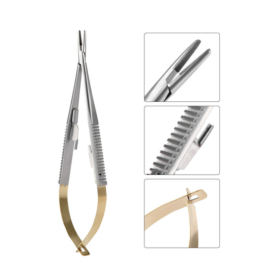 Dental Forceps Needle Holders Tweezer with Lock Straight/Curved Head 14cm/16cm