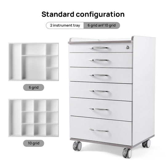 Dental NW-P4 Acrylic Mobile Cabinet Cart Five Drawers & Two Instrument Tray