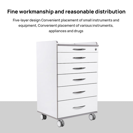 Dental NW-P4 Acrylic Mobile Cabinet Cart Five Drawers & Two Instrument Tray