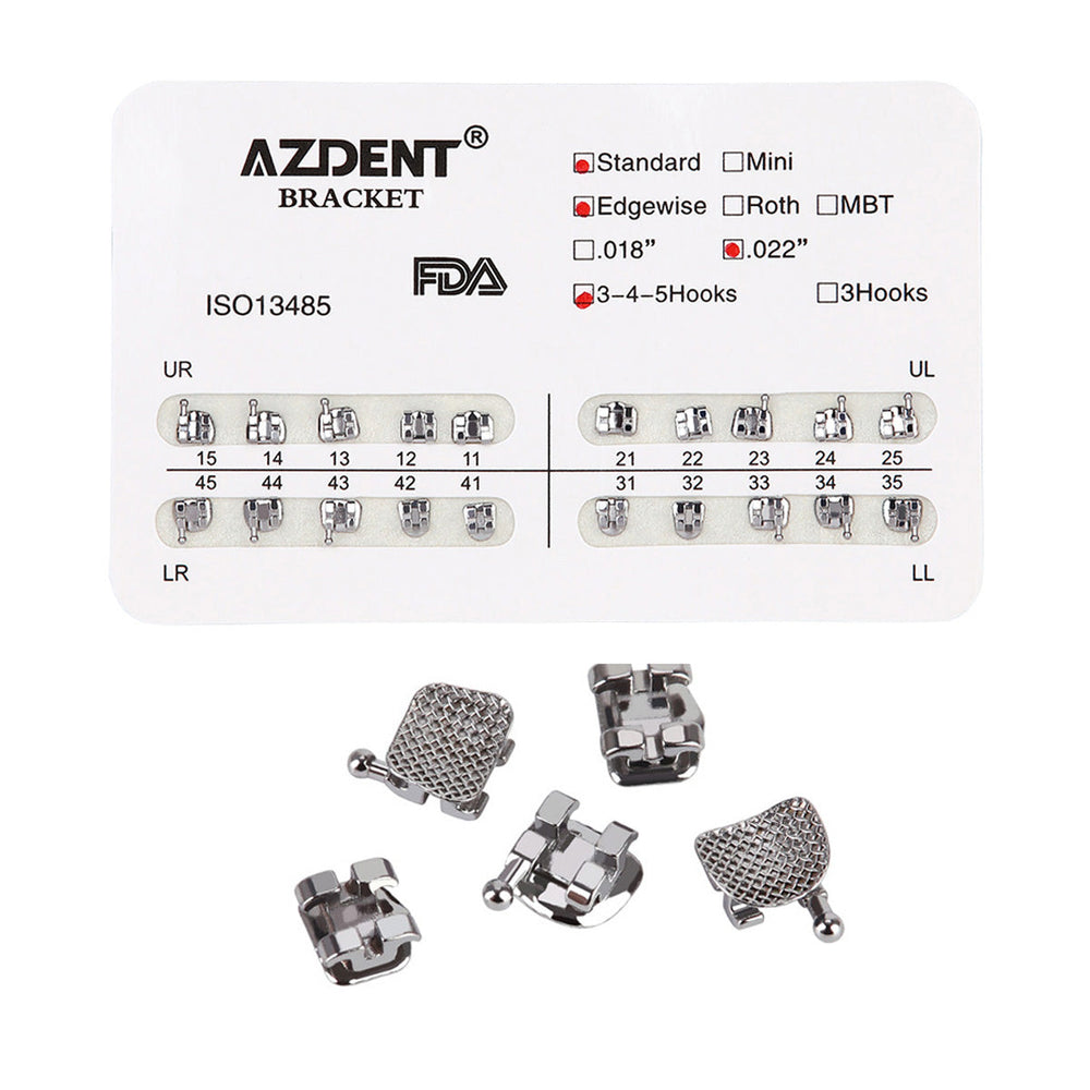 Dental Metal Brackets Standard Edgewise Slot .022 Hooks on 345 20pcs/Pack