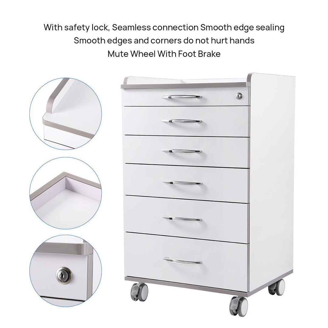 Dental NW-P4 Acrylic Mobile Cabinet Cart Five Drawers & Two Instrument Tray