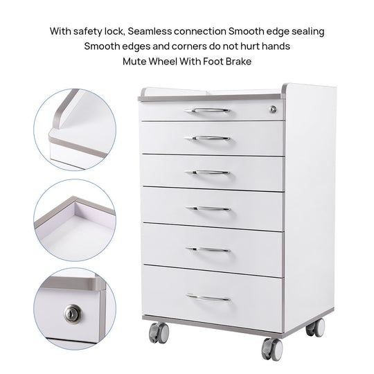 Dental NW-P4 Acrylic Mobile Cabinet Cart Five Drawers & Two Instrument Tray