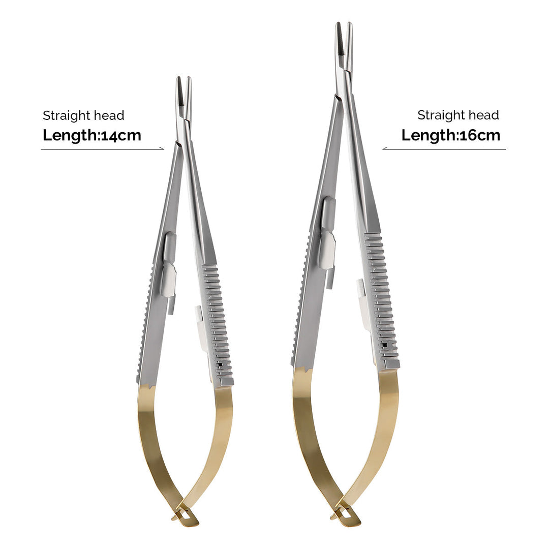 Dental Forceps Needle Holders Tweezer with Lock Straight/Curved Head 14cm/16cm