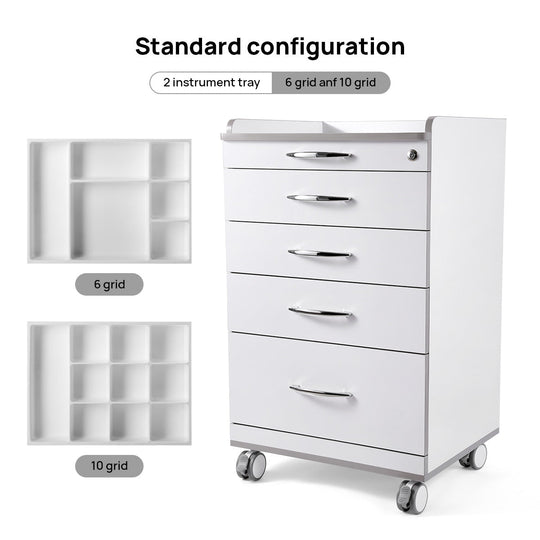 Dental NW-P4 Acrylic Mobile Cart Cabinet With Four Drawers & Two Instrument Tray